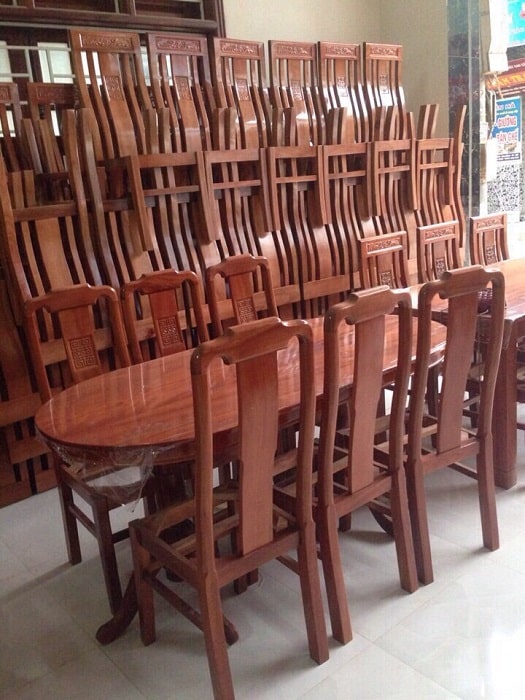 Bộ bàn ghế ăn bầu duc gỗ xoan đào gia lai BGA30